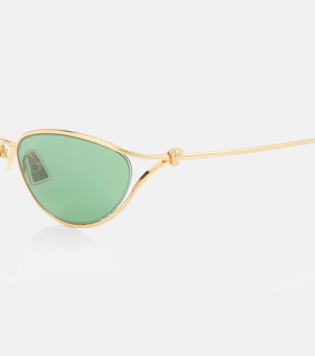 Кошачий глаз солнцезащитные очки с узлом Bottega Veneta, Gold-Gold-Green — фото 2