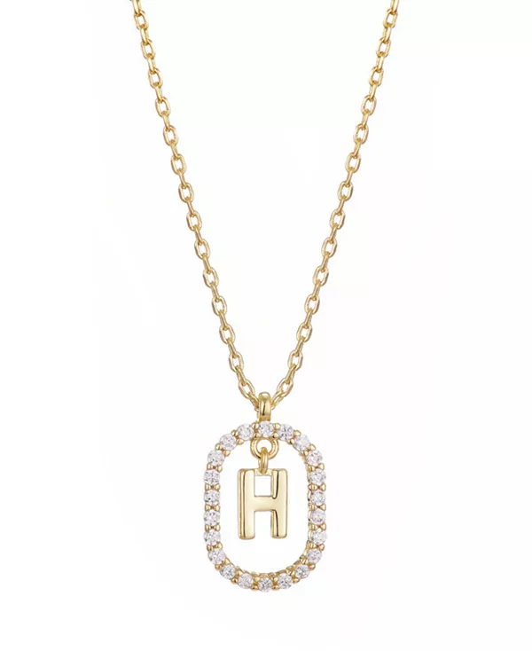 

Ожерелье с плавающей буквой из позолоченного кубического циркония Adornia, gold-h