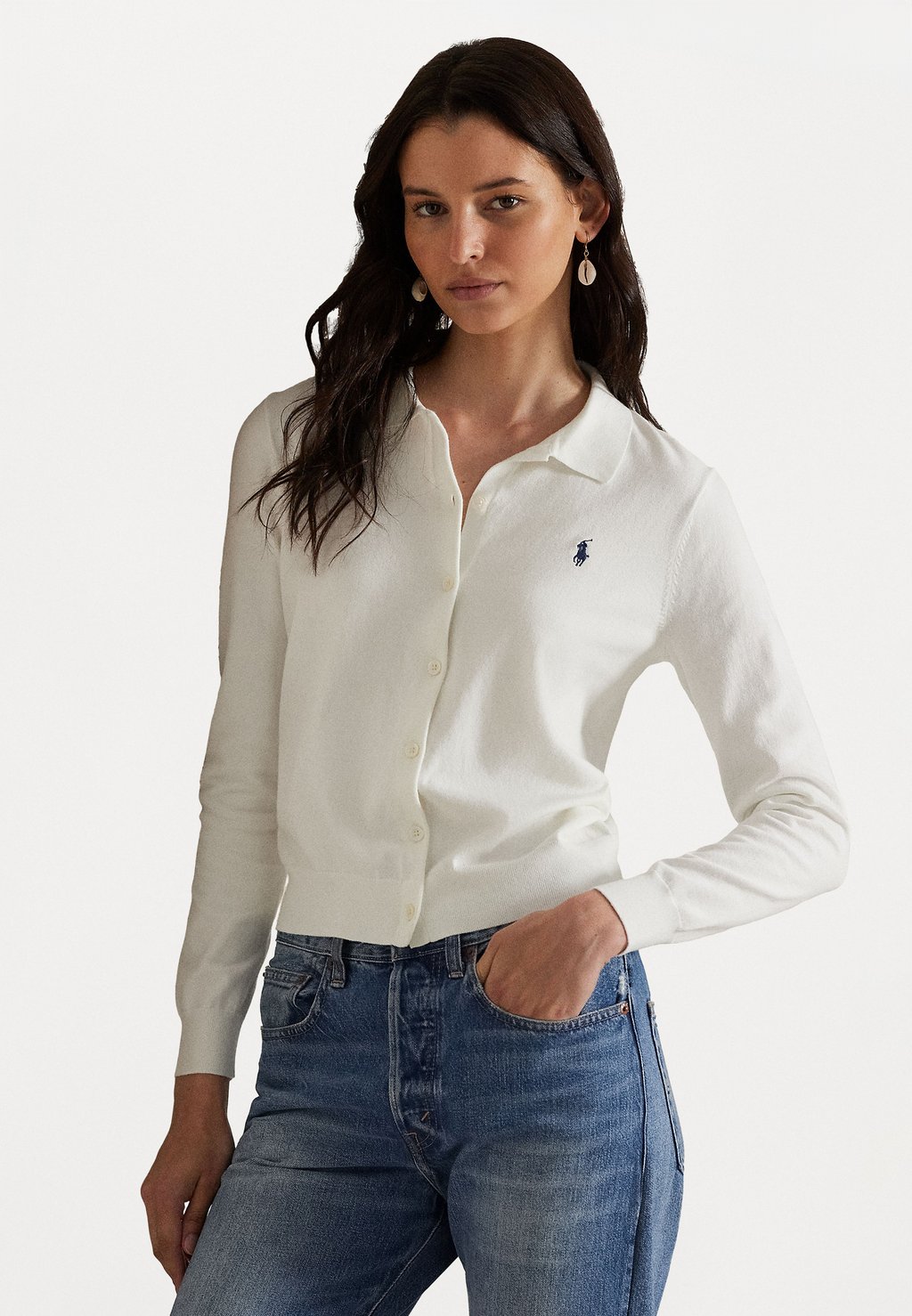 Кардиган POLO COLLAR BUTTONED CARDIGAN Polo Ralph Lauren, кремовый — фото 4