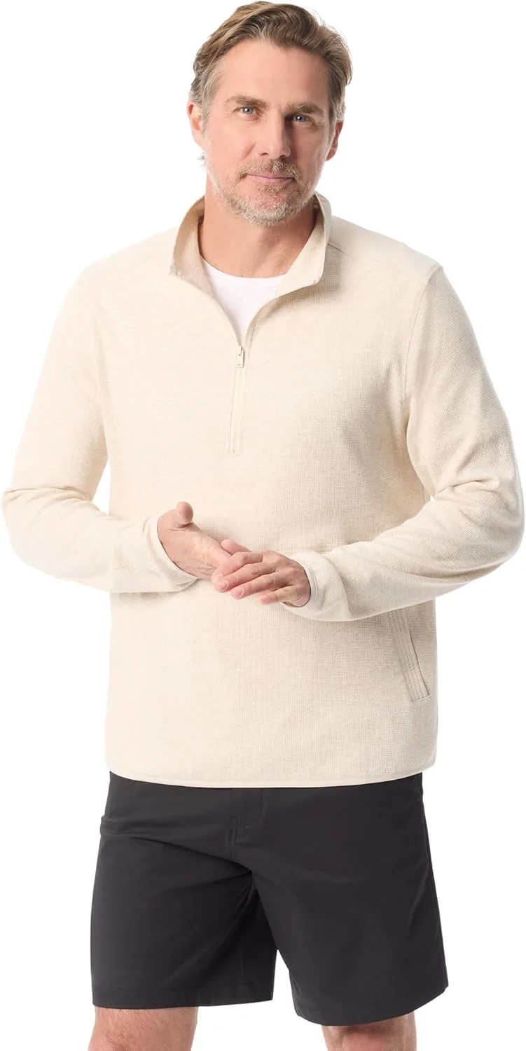 

BASS Outdoor мужской пуловер с длинным рукавом и фактурой вафли, 1/4 молнии