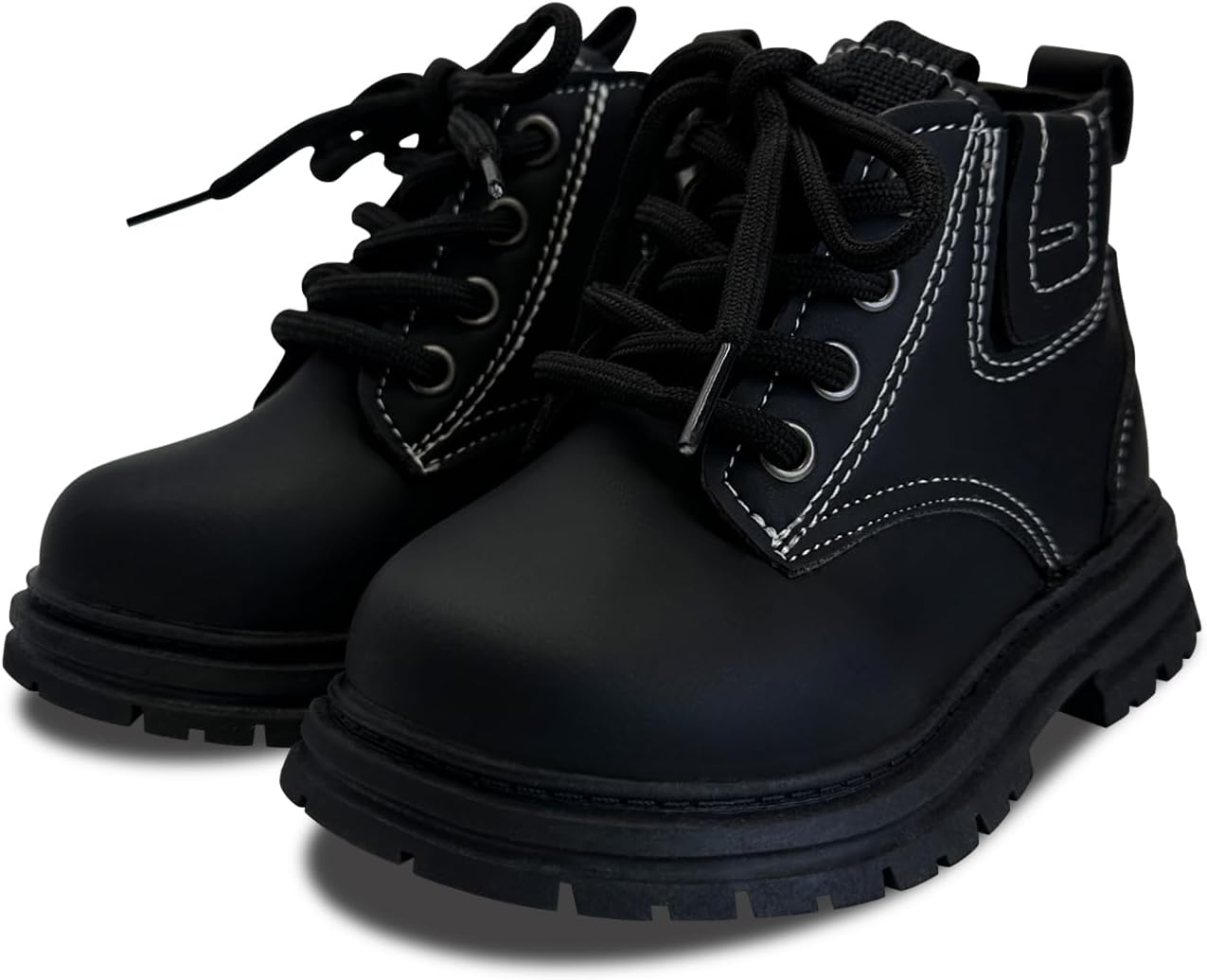 

Детские ботинки для мальчиков и девочек, боевые ботинки на щиколотку, малыши, челси, осень-зима, снежные, походные, рабочие, водонепроницаемые кожаные обувь для улицы Uineky, A4 Black