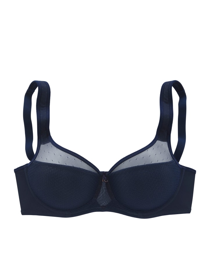 

Бюстгальтер-минимайзер с прозрачными сетчатыми вставками темно-синего цвета LASCANA