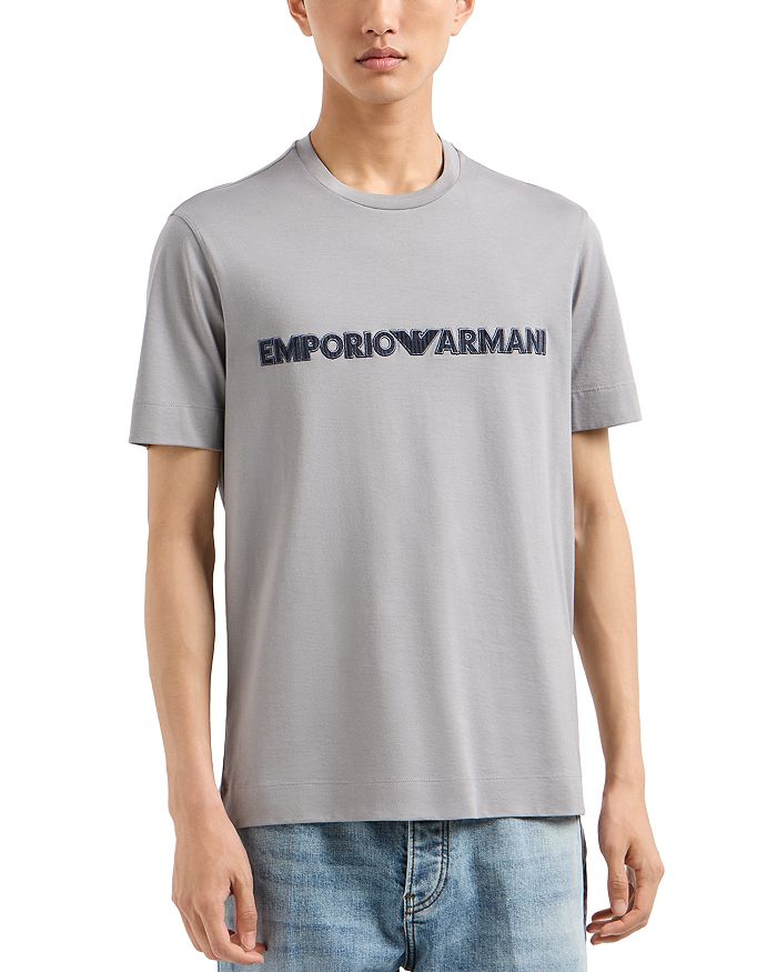 

Футболка из легкого джерси с вышитым логотипом Emporio Armani, серый