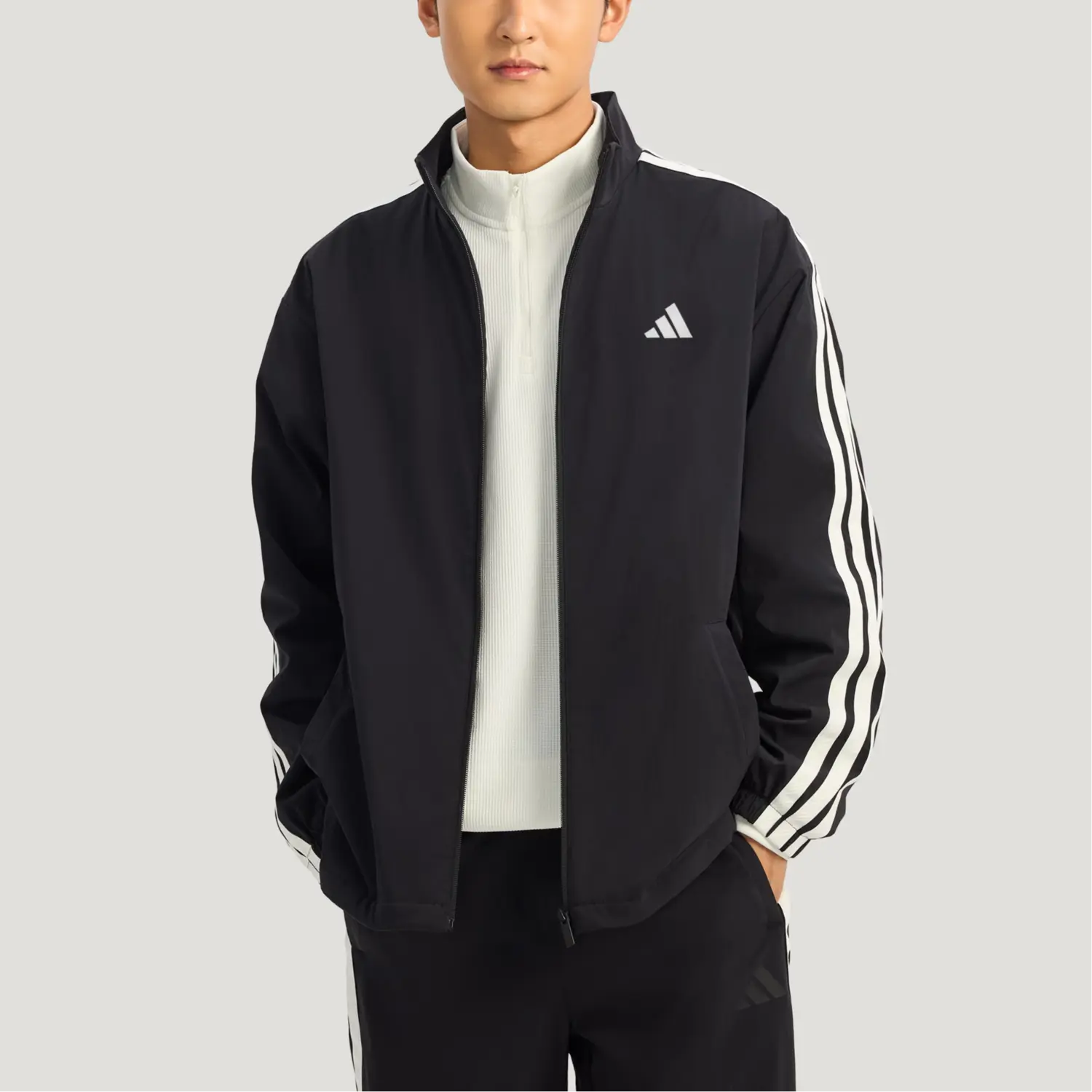 Adidas Мужская куртка, черный, с воротником-стойкой, на флисовой подкладке, другие — фото 4