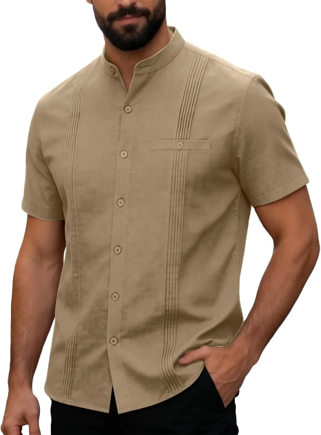 

Хлопковая льняная рубашка Guayabera для мужчин Casual с коротким рукавом