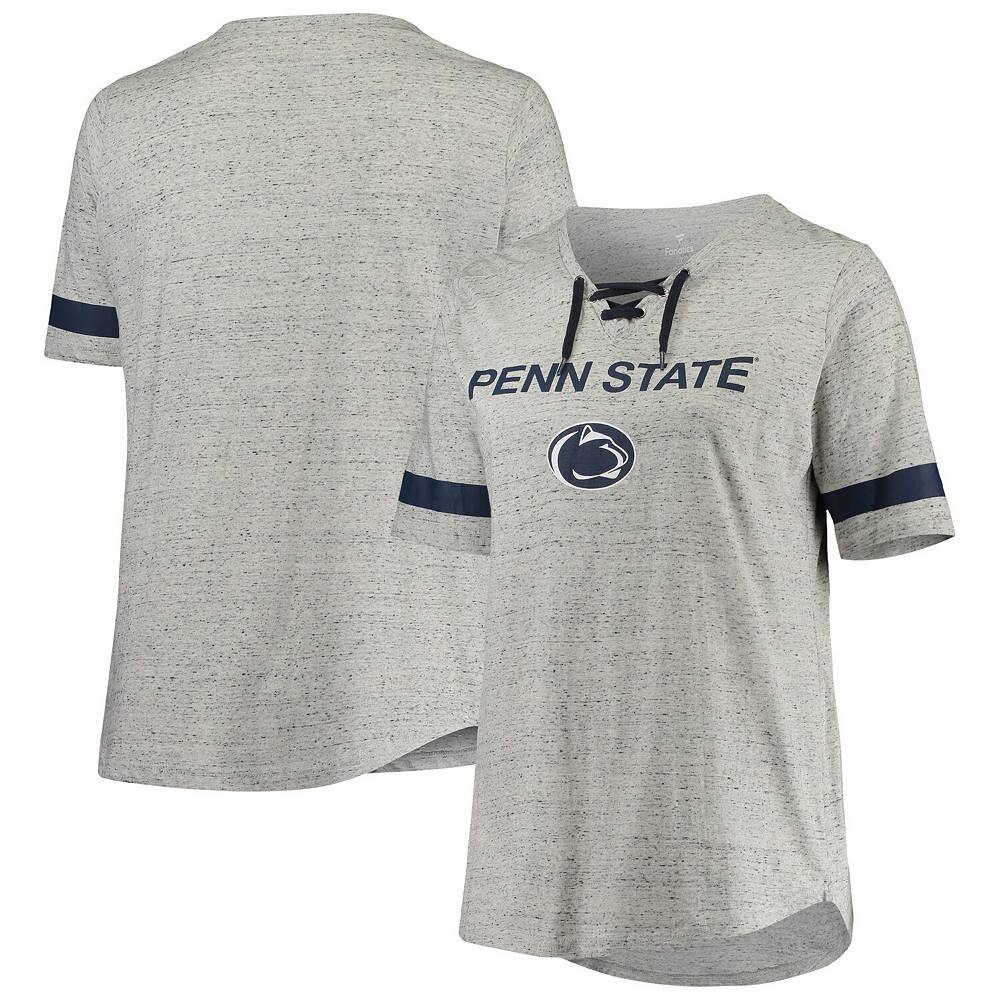 

Женская серая/темно-синяя футболка Penn State Nittany Lions размера плюс с v-образным вырезом на шнуровке, цвет Pst Grey