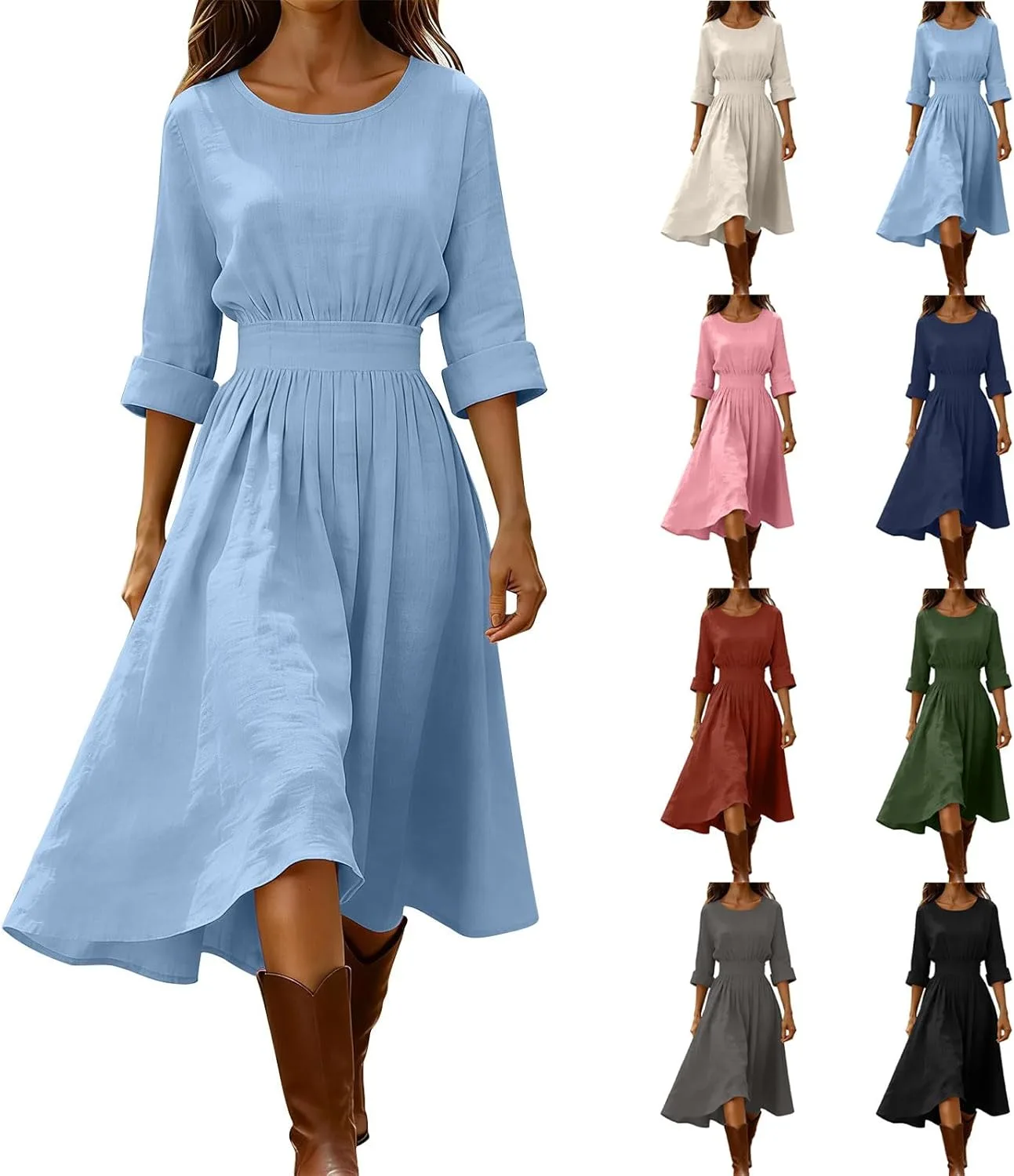 Платье Generic Cotton Linen Midi, светло-синий — фото 3