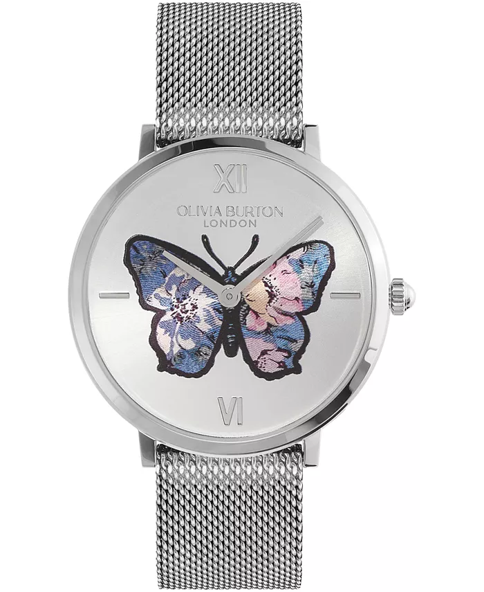 

Женские часы Signature Butterfly из нержавеющей стали с серебристым покрытием и сетчатым браслетом, 35 мм Olivia Burton