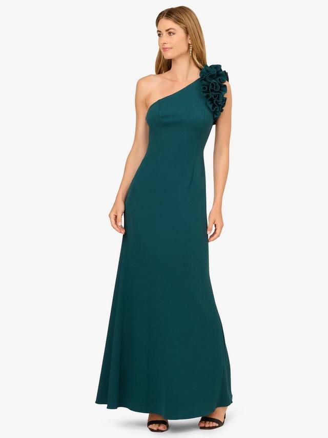 

Асимметриное платье макси с одним плечом и рюшами на воротнике Adrianna Papell, Hunter