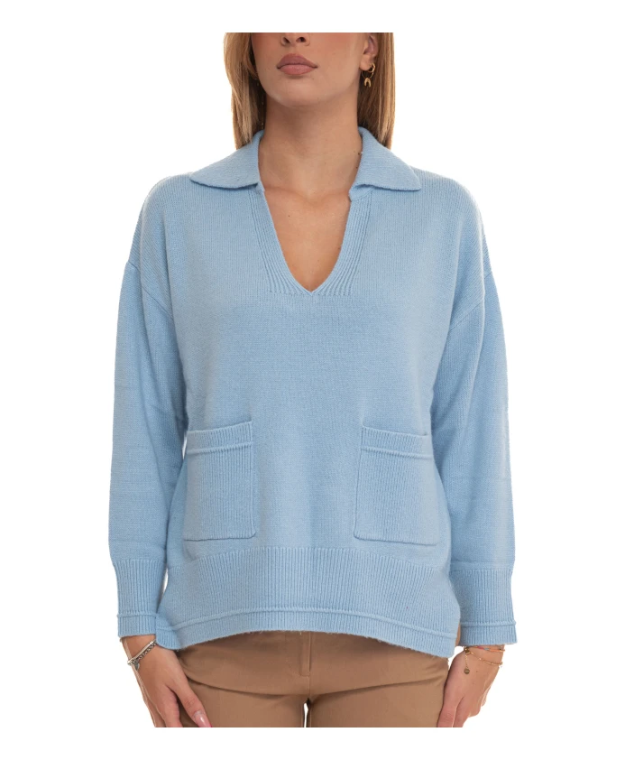 

Уютный пуловер с воротником-поло. Suncoo, синий