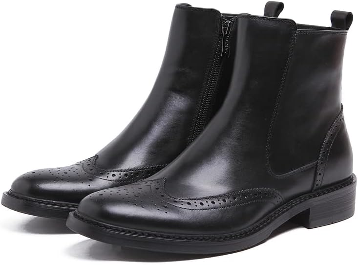 

Мужские модные ботинки Santimon из натуральной кожи, броги Челси, классические вечерние, средней длины, с простым носком, на молнии, Чакка, удобные, черные и красные, черный