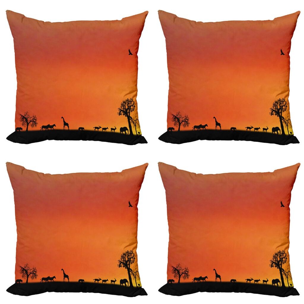 

ABAKUHAUS Africa Комплект чехлов для подушек (4 предмета), Safari Sunset с чайкой, современная двусторонняя цифровая печать, 45 x 45 см, ярко-оранжево-черный