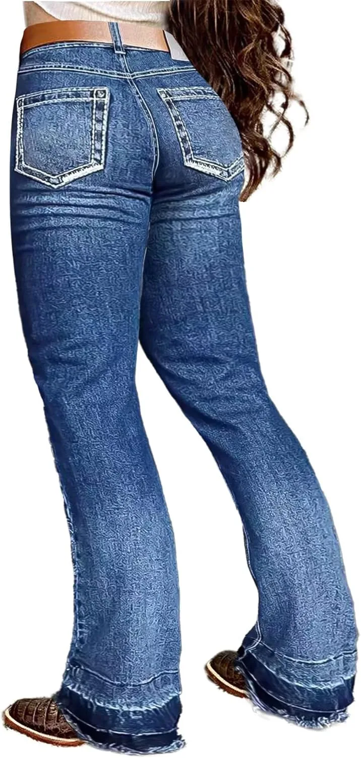 

Flamingals джинсы bootcut для женщин high rise vintage с raw hem без пояса