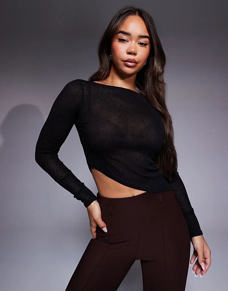 

Сетчатый топ ASOS DESIGN с асимметричным подолом черного цвета