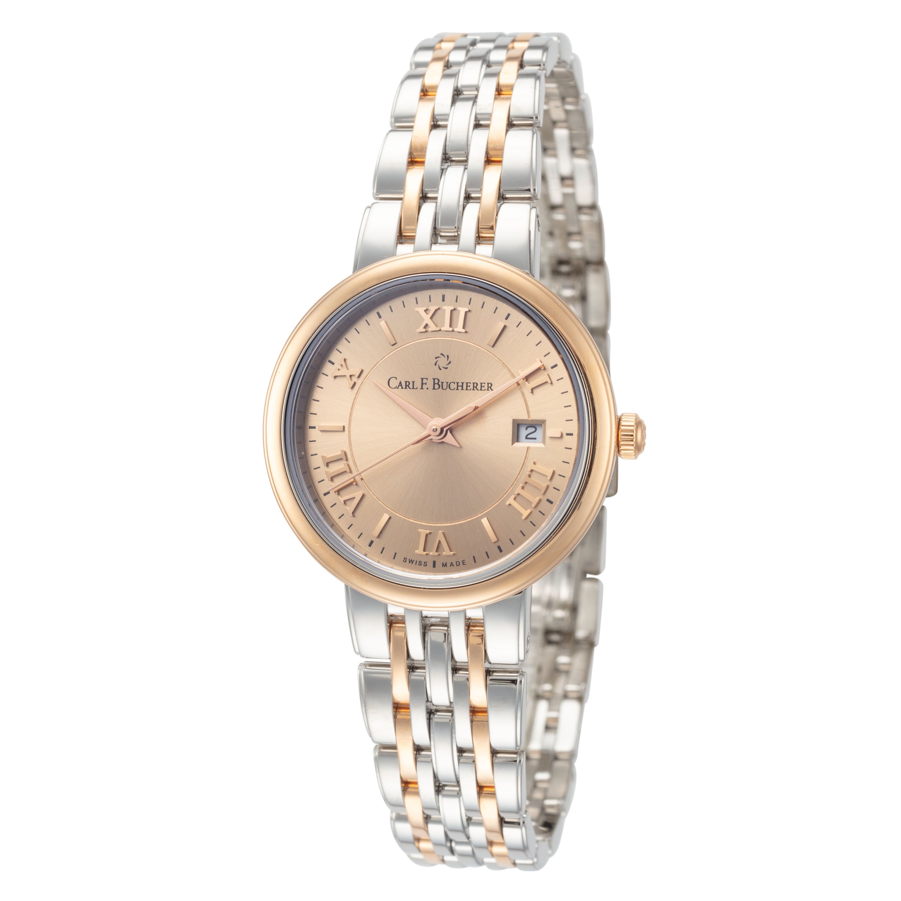 

Женские кварцевые часы Carl F. Bucherer Adamavi 28 мм Carl F. Bucherer, Silver And Rose Gold