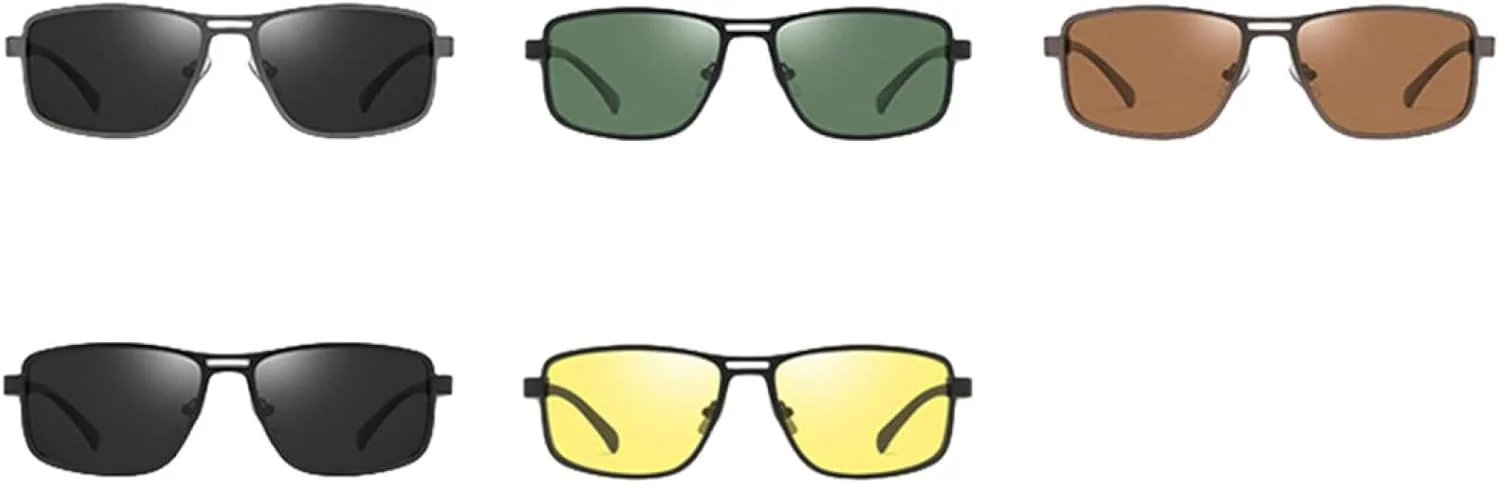 

Мужские солнцезащитные очки класса люкс, прямоугольная металлическая оправа, модные черные очки для вождения с защитой от УФ-излучения UV400 TKKTLLT, Black Dark Green