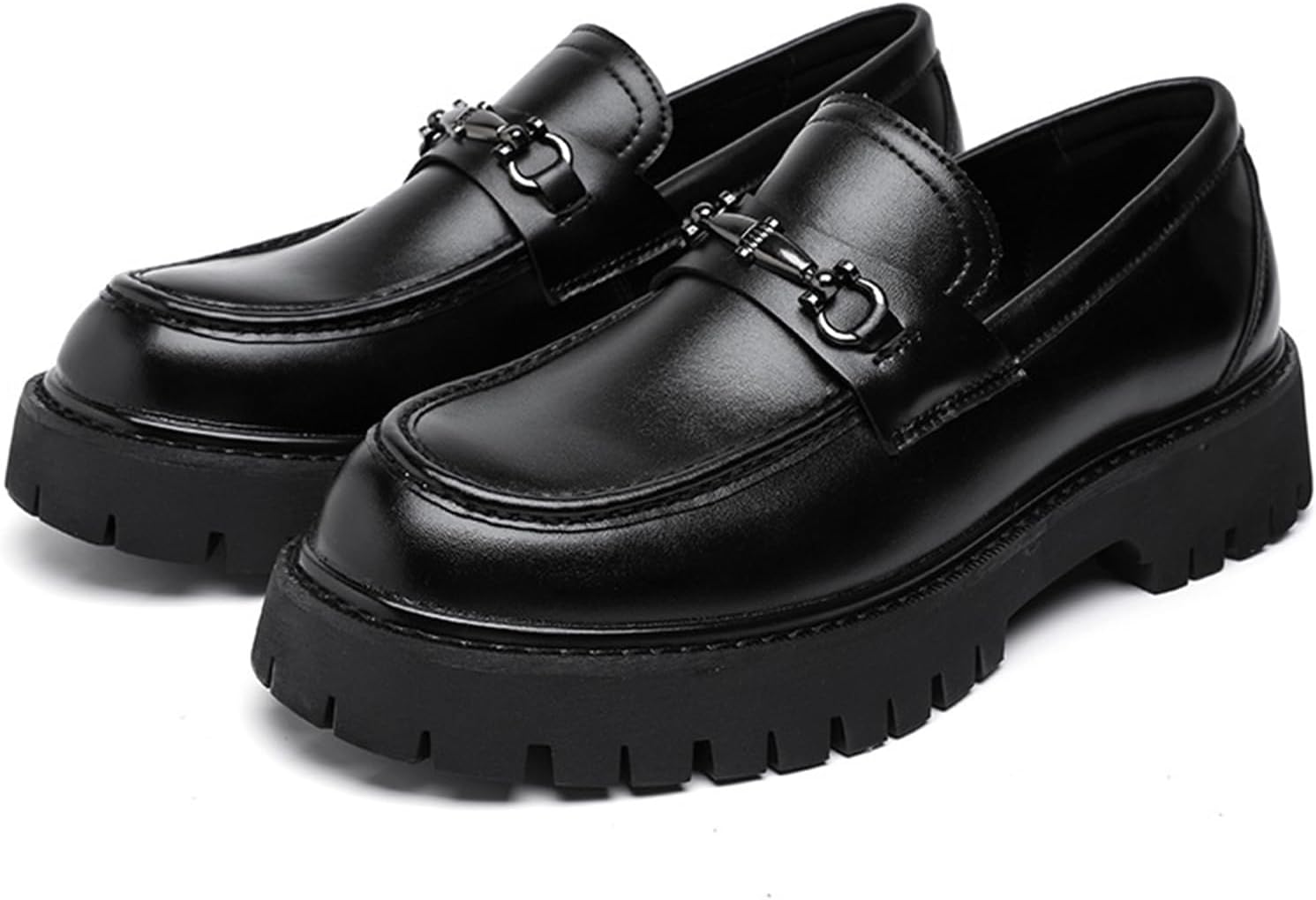 

Мужские лоферы на платформе из лакированной кожи, стильные с невысоким каблуком, с круглым носком, противоскользящие, для делового и повседневного стиля Generic, черный