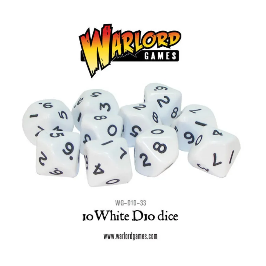 

d10 16 мм Белый с черным (10), Opaque Dice (Warlord Games)
