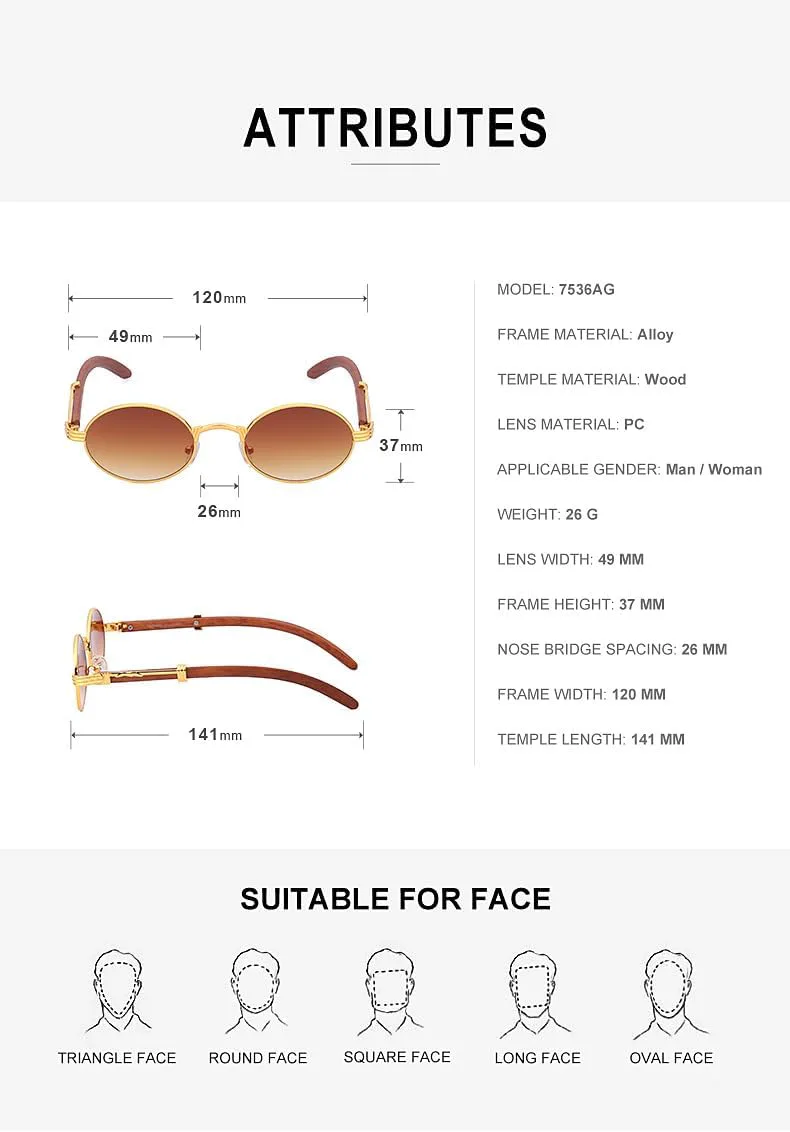 

Солнцезащитные очки в стиле ретро-панк с деревянными дужками для мужчин и женщин - маленькие круглые винтажные очки унисекс, защита от УФ-излучения UV400 GJKTFNJIF, 1