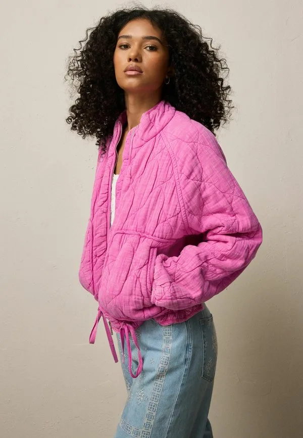 Зимняя стеганая куртка укороченного кроя Next, Fluro Pink — фото 3