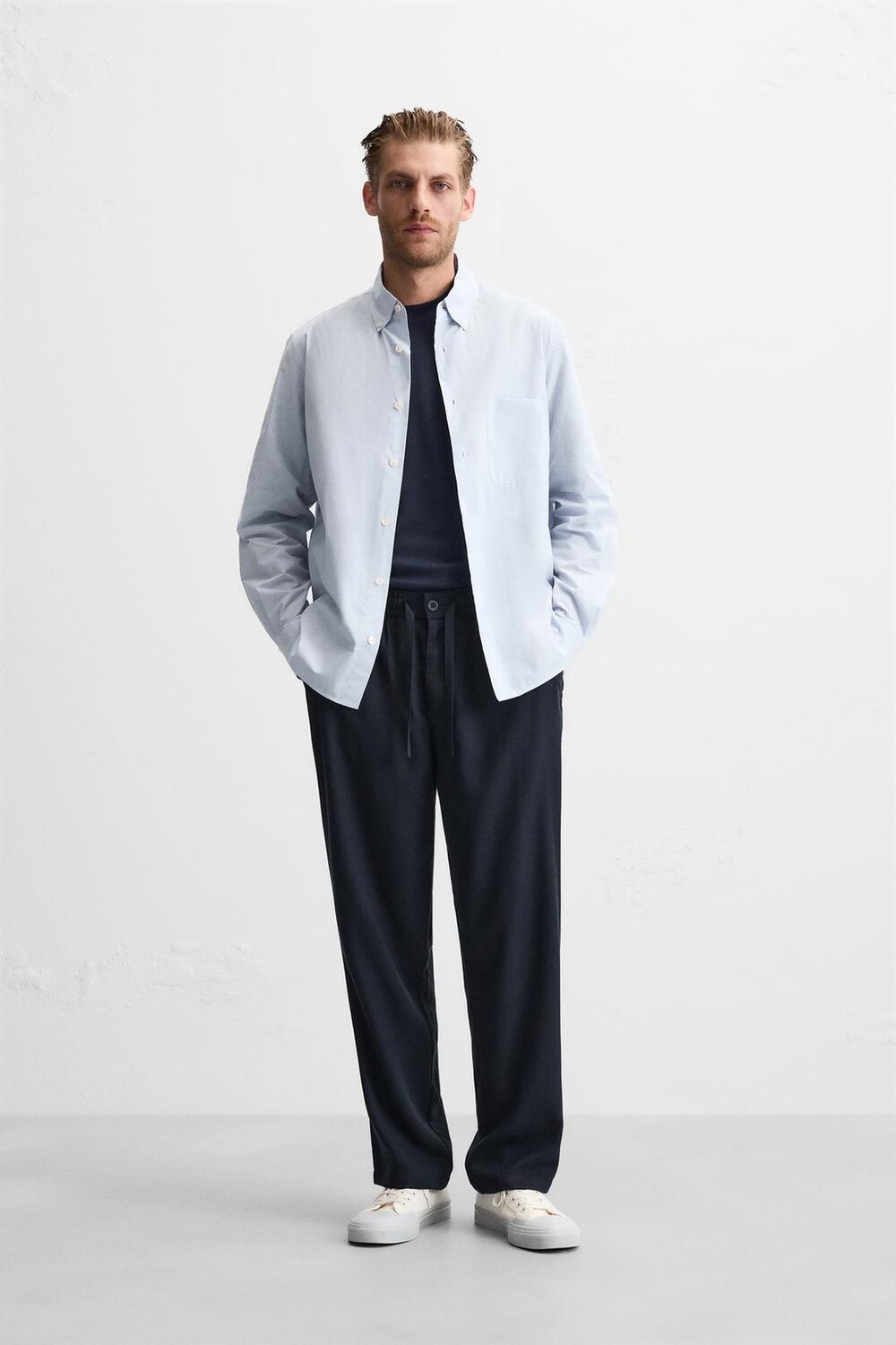 

Брюки lyocell jogger на талии ZARA, темно-синий