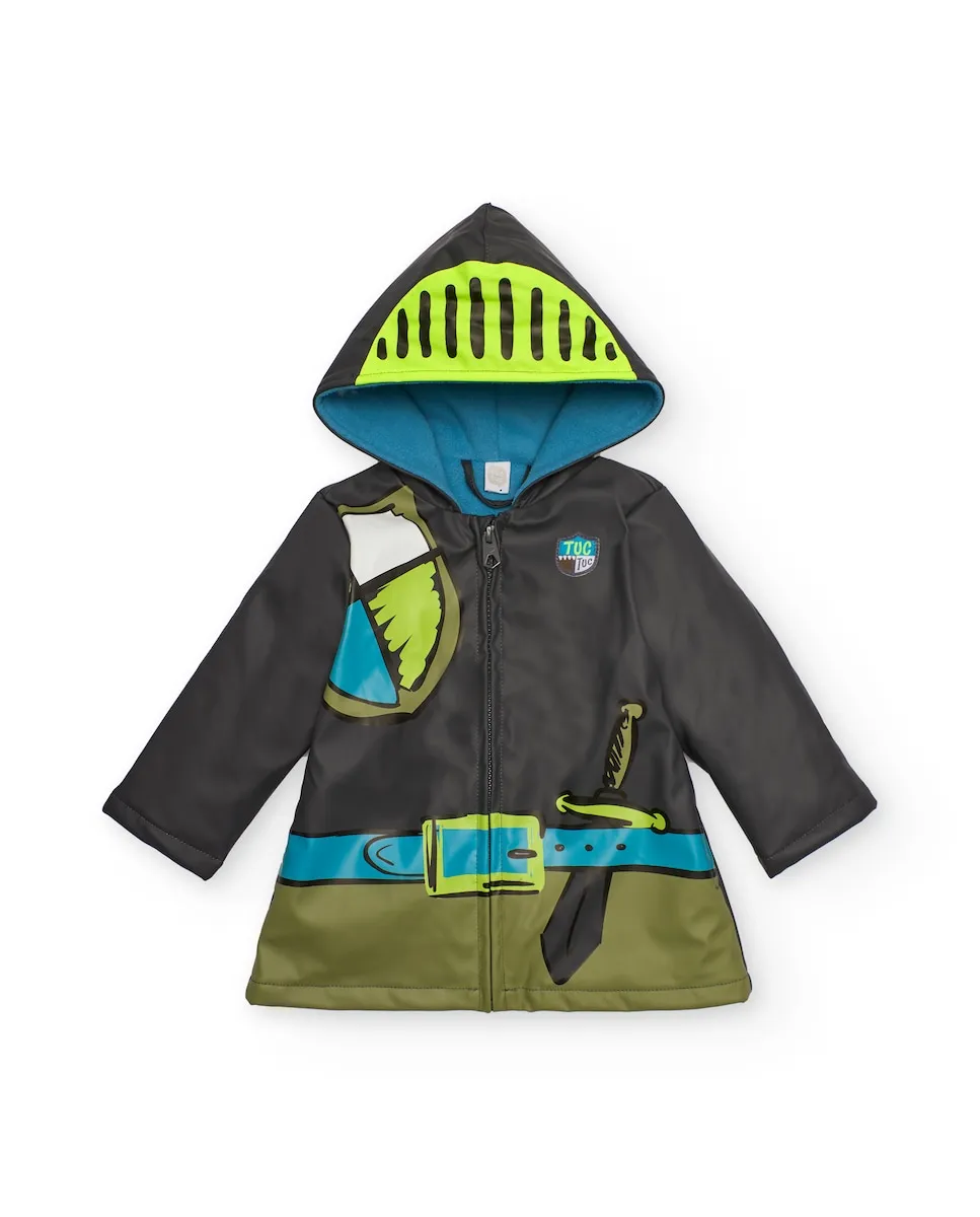 

Детский дождевик черного цвета с капюшоном и рисунком рыцаря Tuc tuc