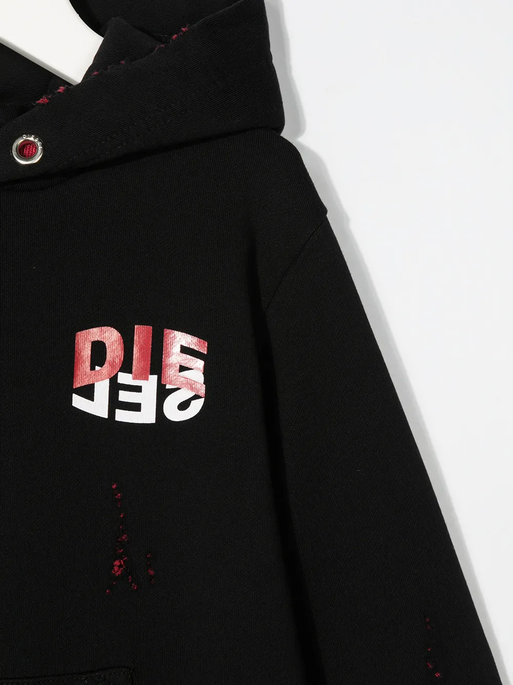 Худи с логотипом и эффектом потертости Diesel Kids, черный — фото 3
