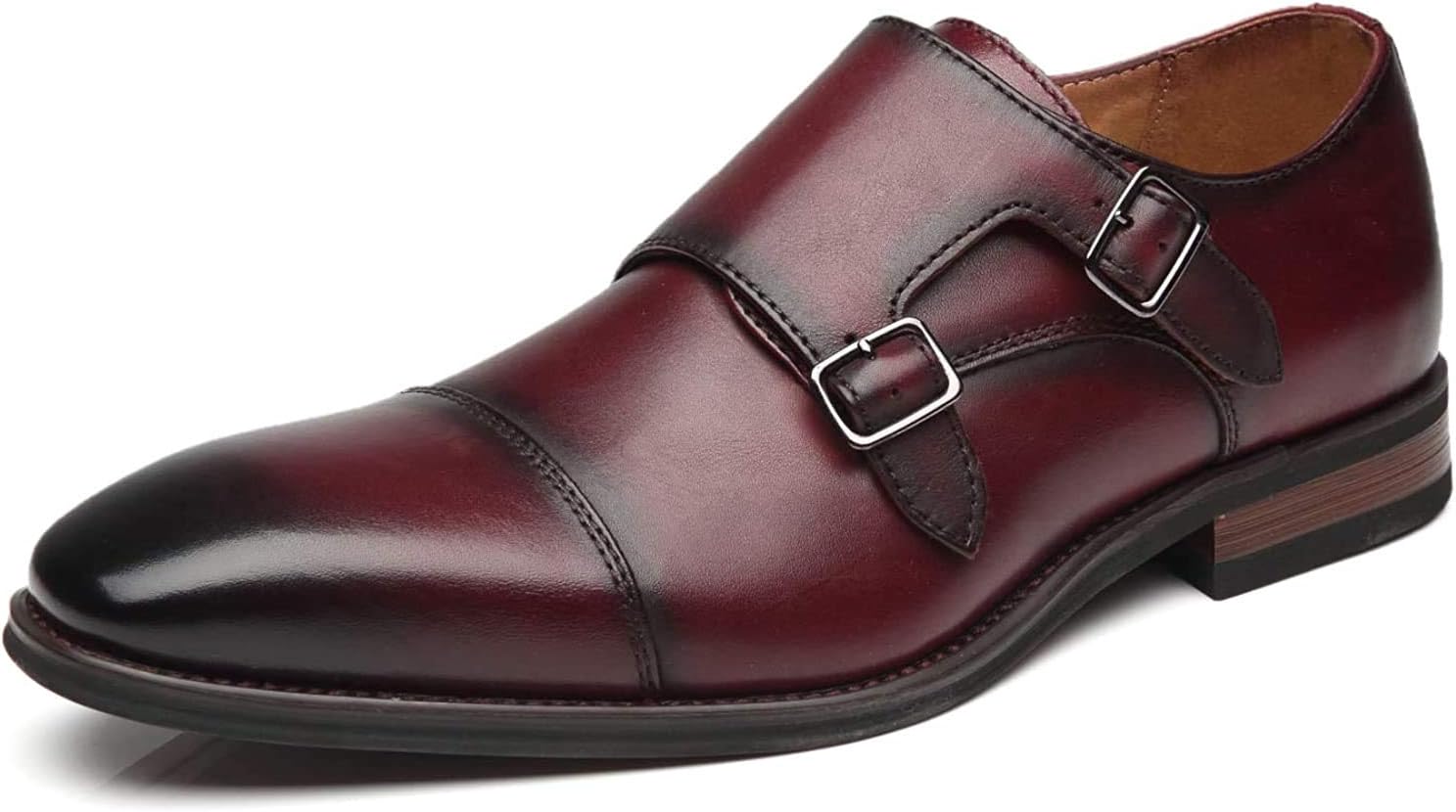 

Мужские слипоны La Milano с двойной пряжкой Monk Strap, с закрытым носком, из кожи, оксфорды, формальные, деловые, повседневные, удобные туфли для мужчин, бордовый