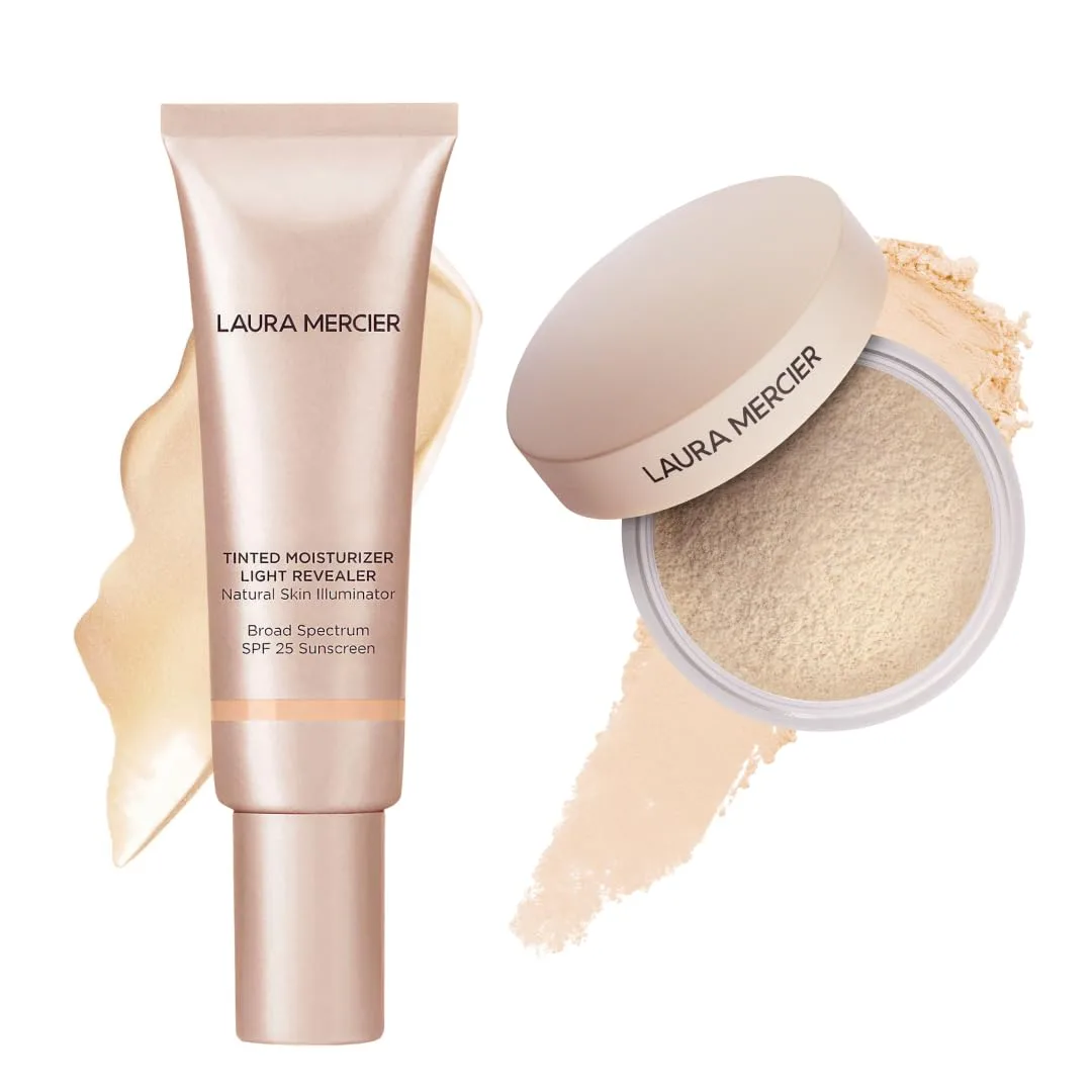 Laura Mercier Tinted Moisturizer Light Revealer с SPF 25, оттенок 0N1 Petal, и Translucent Loose Talc-Free Setting Powder Ultra-Blur, оттенок Translucent