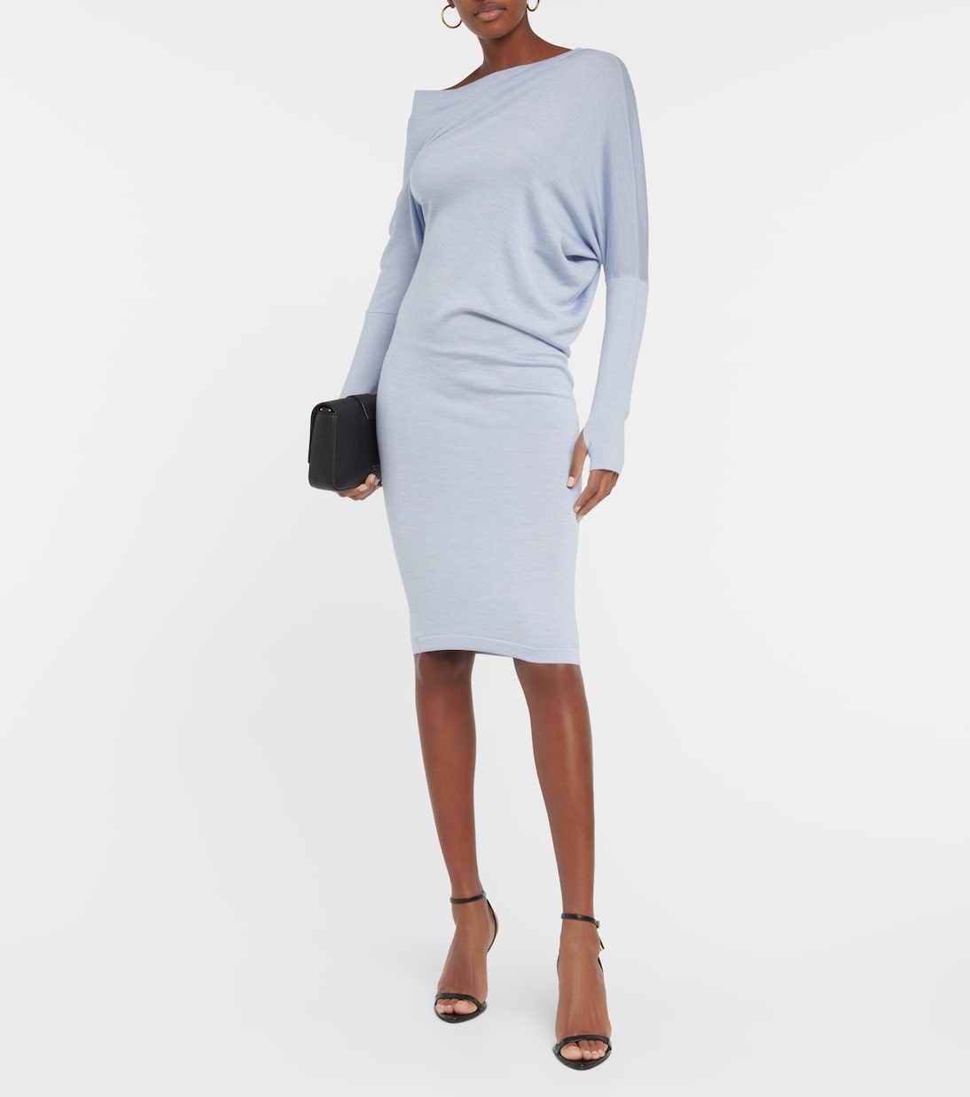 Платье миди из кашемира и шелка на одно плечо Tom Ford, Pale Blue — фото 2