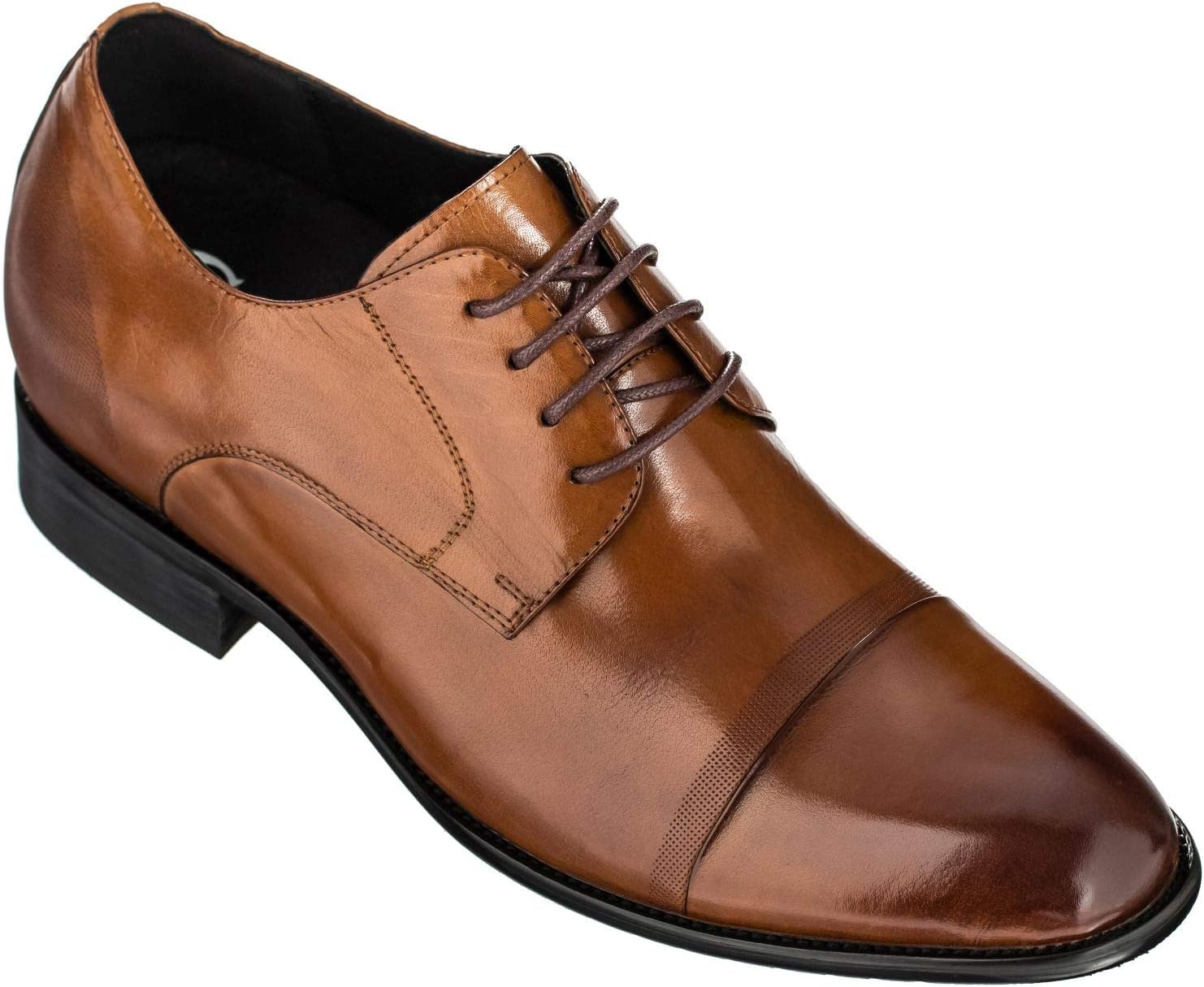 

Мужские невидимые подъемные туфли CALTO - антикварно-коричневая премиальная кожа, шнуровка, формальные оксфорды - на 7 см выше - Y1002 - размер 9 D(M) US