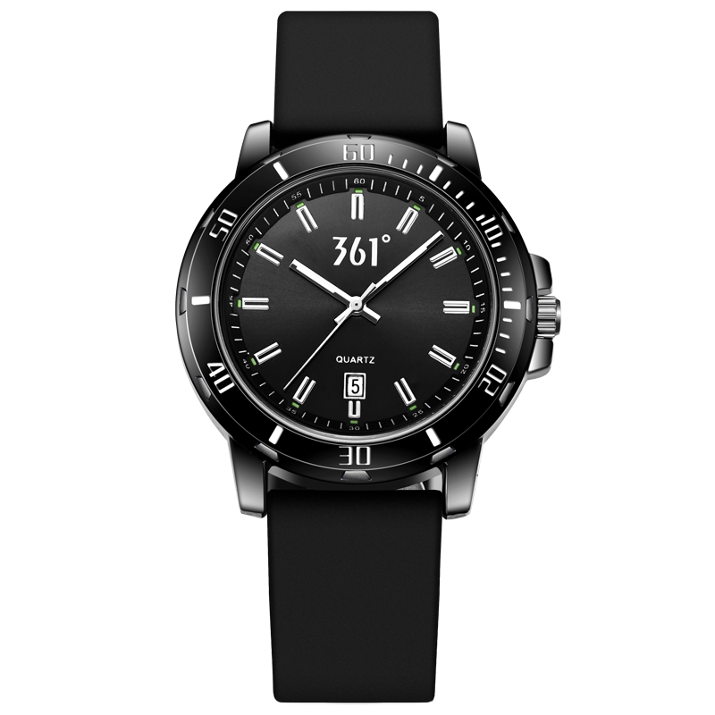 

361° Часы мужские с кварцевым механизмом, силиконовым ремешком, черным циферблатом и водонепроницаемостью