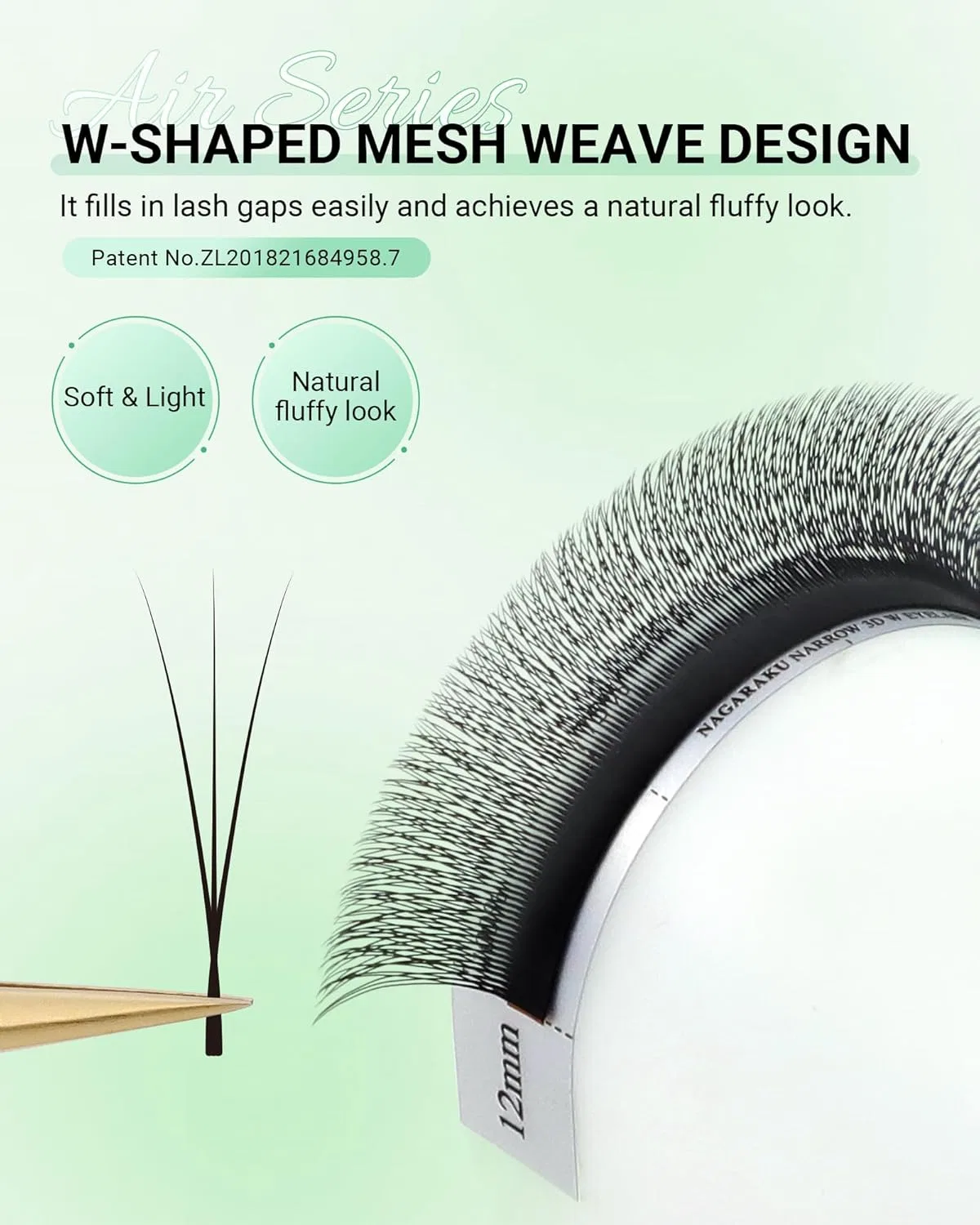 Набор накладных ресниц «3D W Eyelashes» от NAGARAKU Nagaraku, (Total 5 Trays) 0.07 C Black Narrow 3D W Lash — фото 2