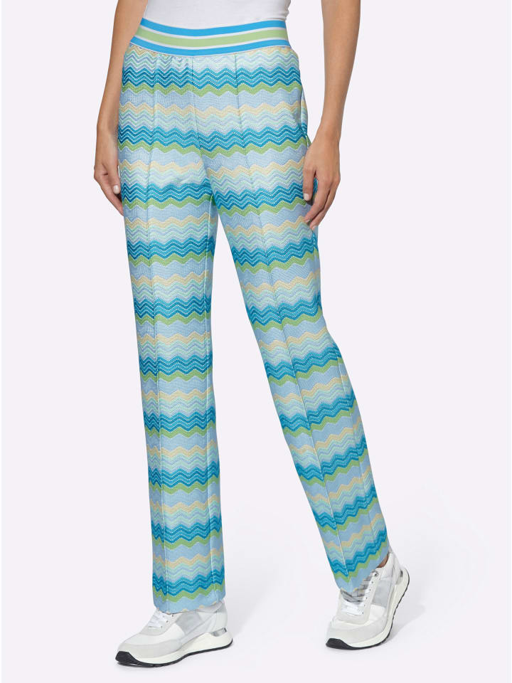 

Трикотажные брюки с бирюзовым и экрю узором Heine