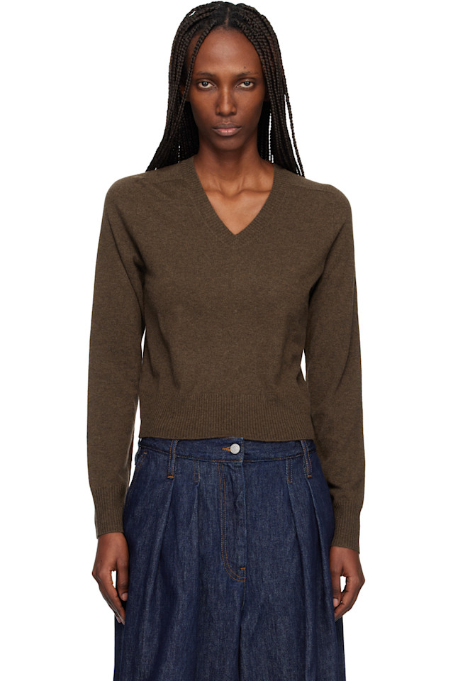 

Arch4 Коричневый свитер с V-образным вырезом в бостонском стиле