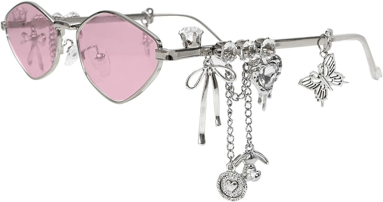 

Солнцезащитные очки Melrose с кристаллами, женские, овальная металлическая оправа, модные, с бриллиантовым кулоном, в стиле панк, защита от ультрафиолета UV400, артикул 75073, Pink