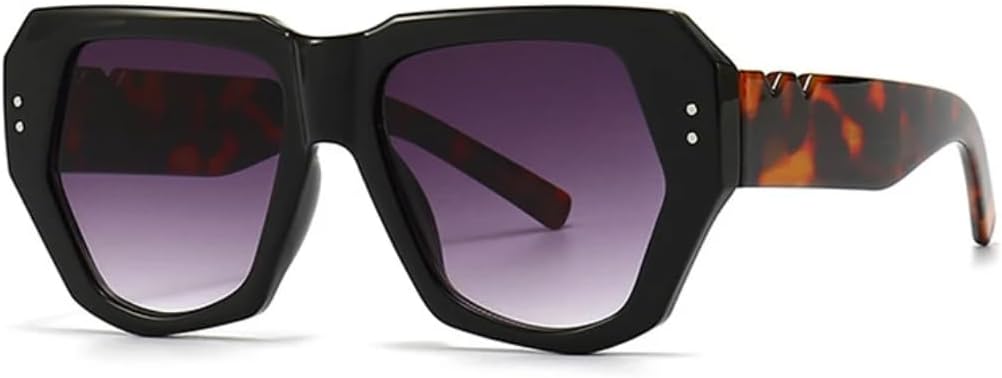 

Ретро-солнцезащитные очки «кошачий глаз» с многоугольными линзами для женщин и мужчин, градиентная защита от УФ-излучения UV400, модные заклепки UATXTAU, Black Leopard Gray