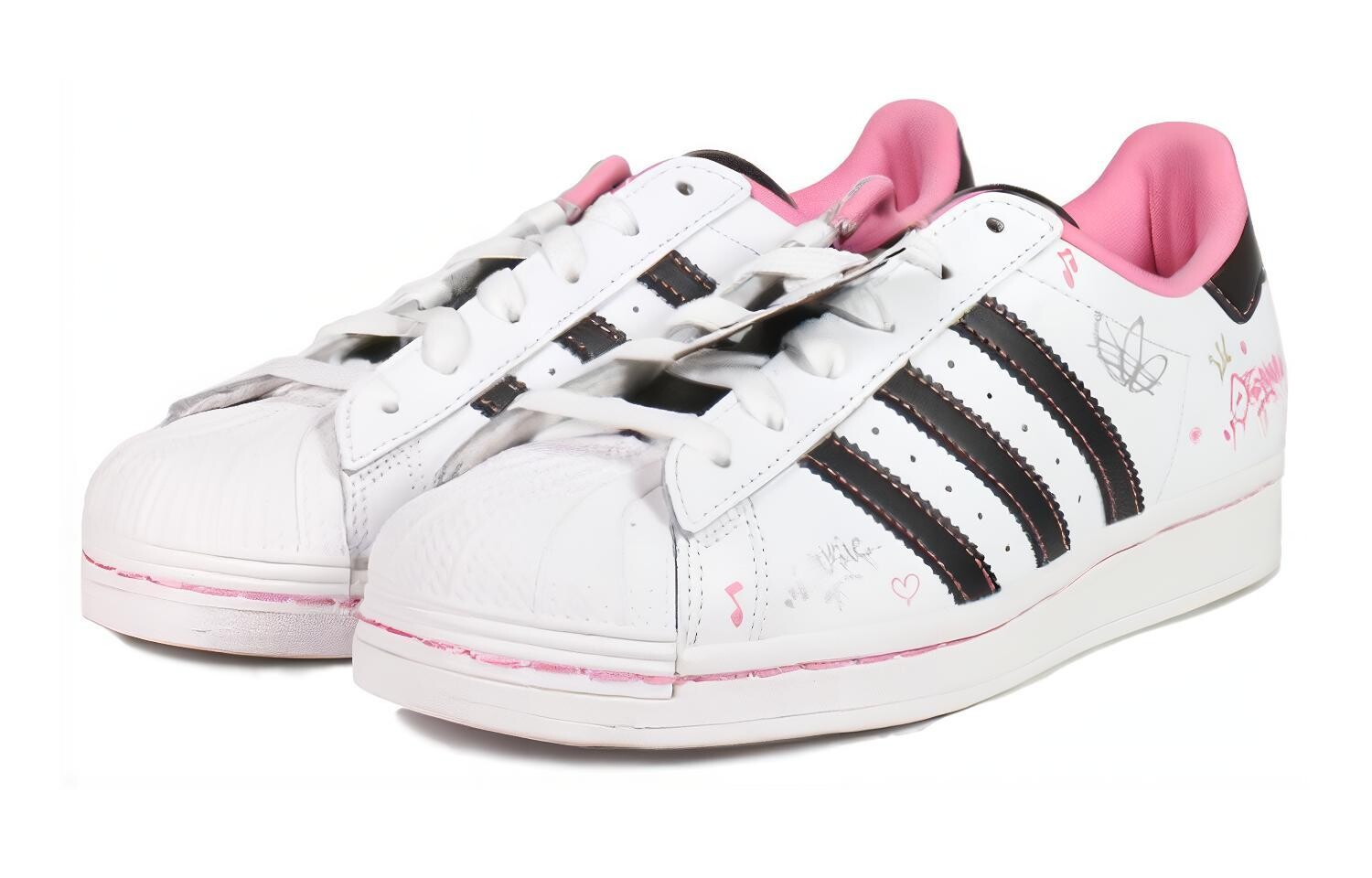 Adidas originals Superstar Kids Кроссовки для скейтбординга для детей, White/Pink — фото 2