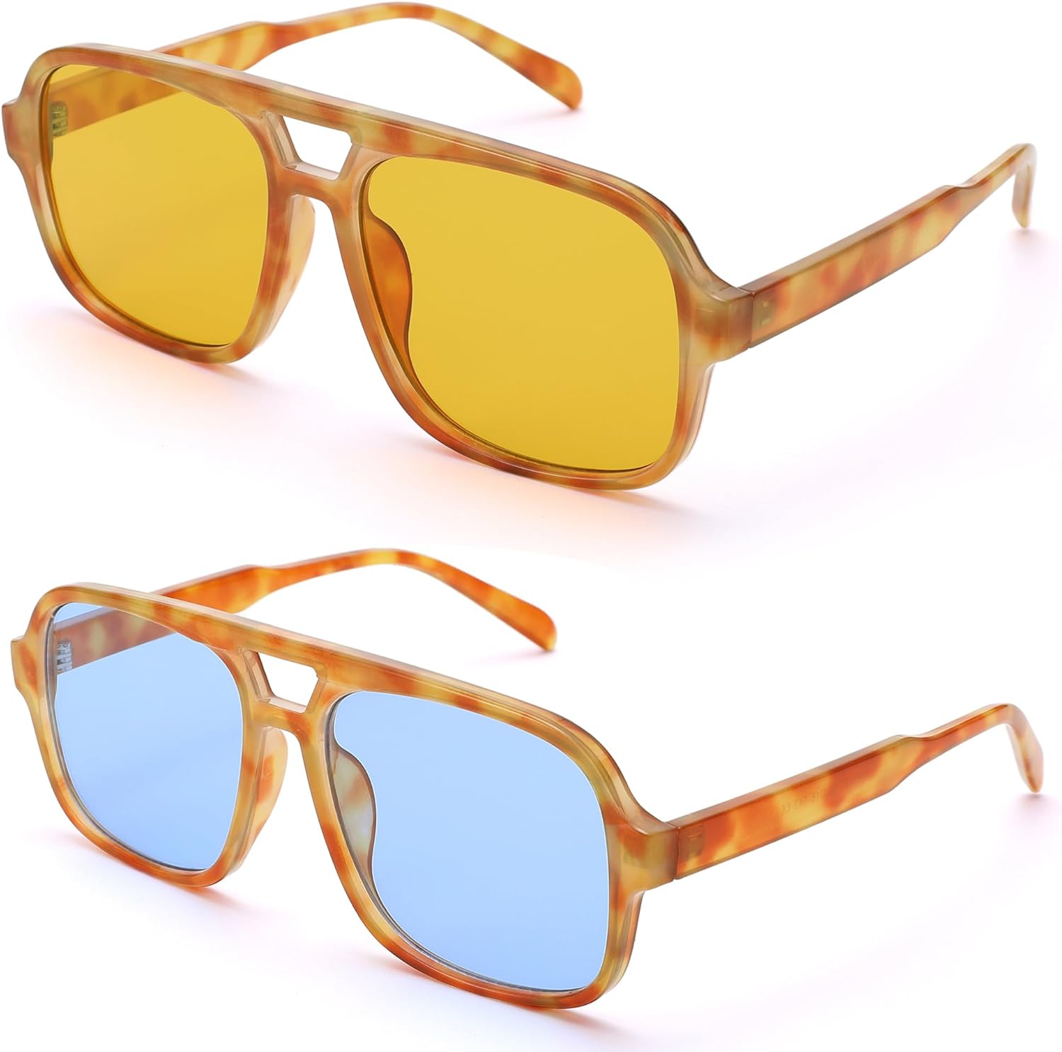 

Солнцезащитные очки Hycredi Retro Aviator для женщин и мужчин, модные квадратные очки, винтажные классические прямоугольные солнцезащитные очки, 2 Pack - (Leopard/Orange + Leopard/Blue)