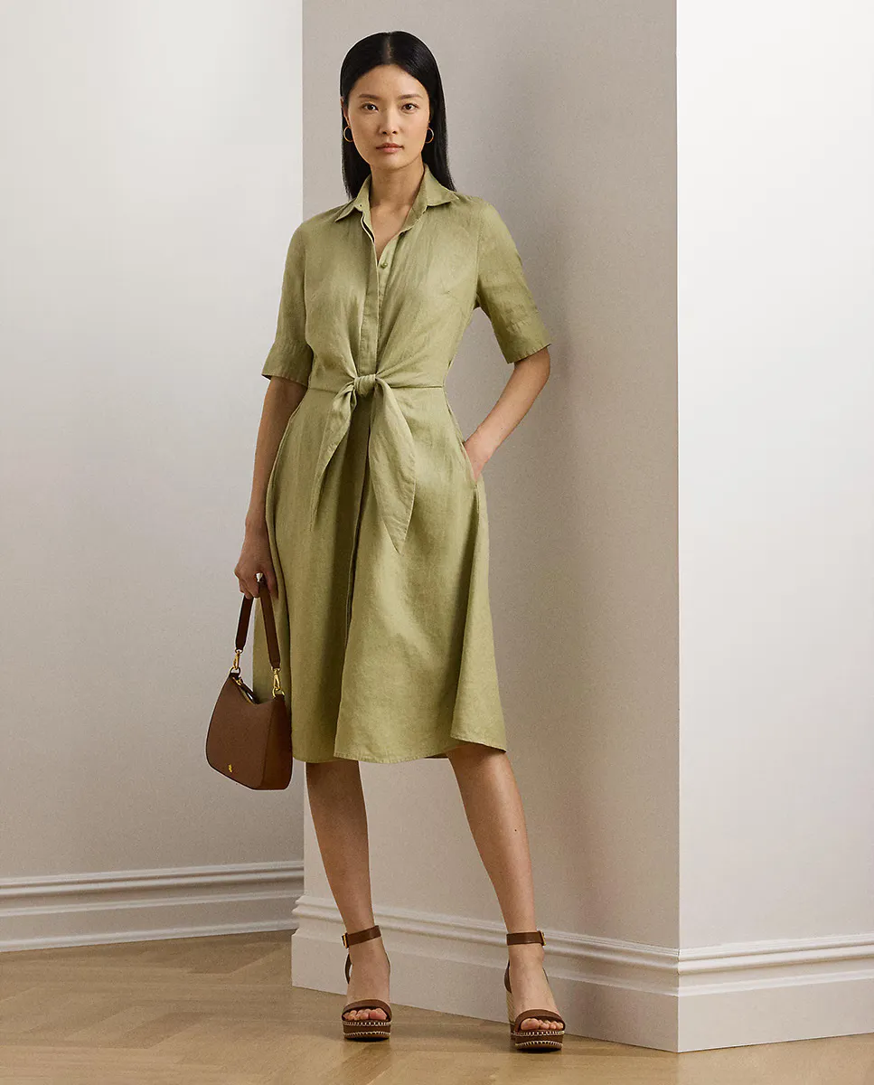

Миди-платье рубашечного кроя из льна Lauren Ralph Lauren, зеленый