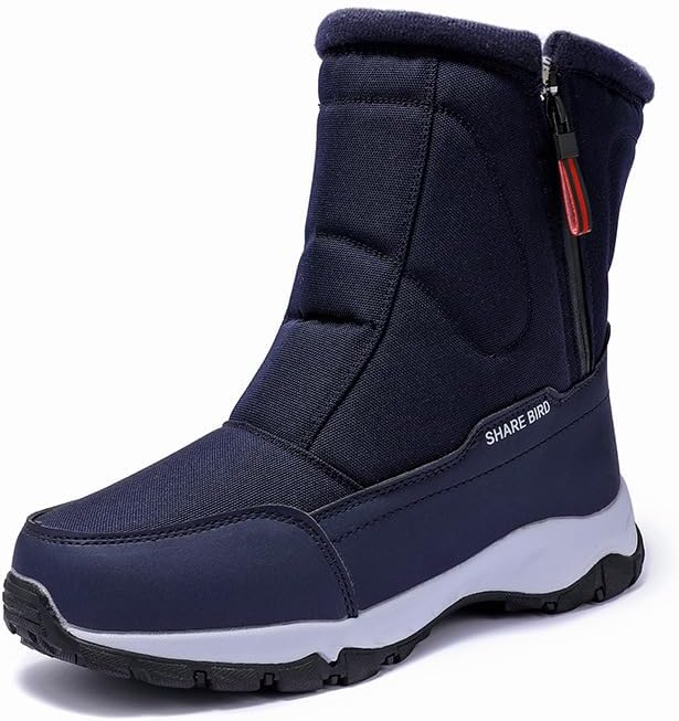 

Зимние ботинки Qacksv для мужчин, снегоступы для улицы, водонепроницаемые, с толстой утепленной подошвой для походов и лыж, с противоскользящей подошвой, теплые, ветронепроницаемые повседневные ботинки для холодной погоды, темно-синий