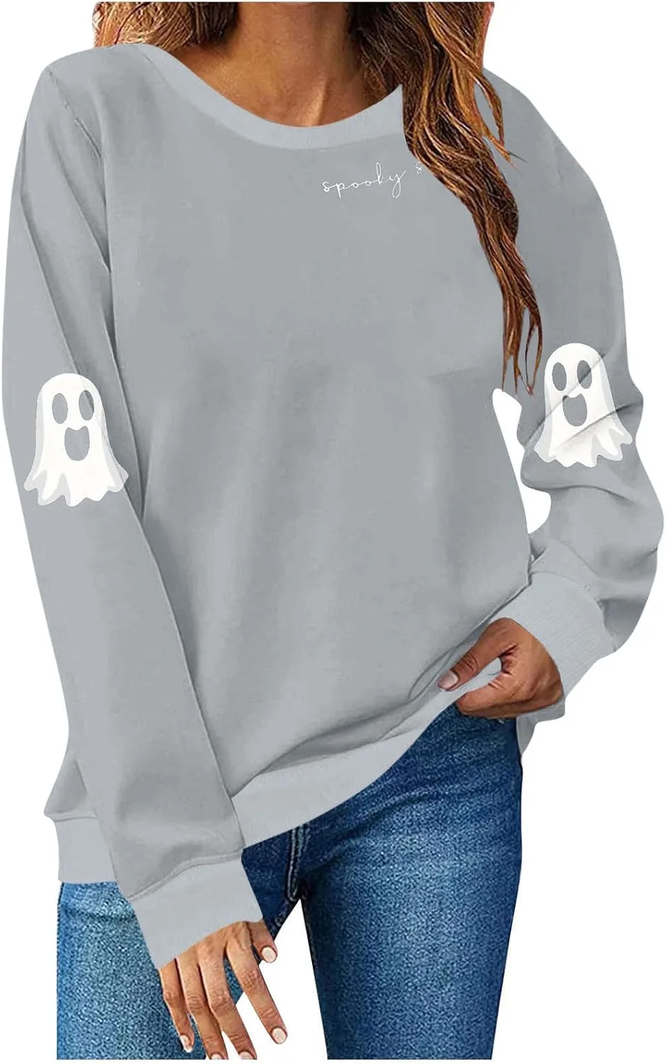 

Толстовка Halloween Spooky Season для женщин с длинным рукавом и круглым вырезом Febteebou