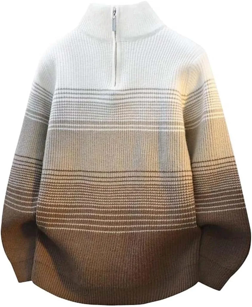 

Мужской свитер с градиентом, воротником стойкой и полумолнией