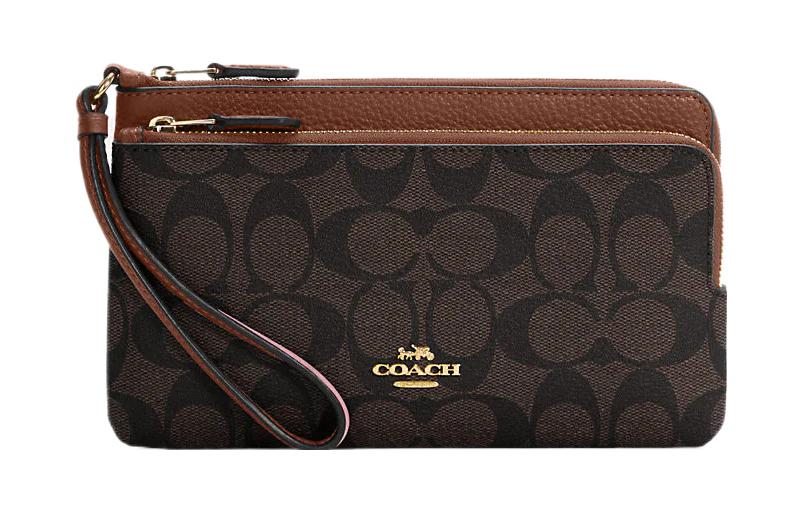 

Двойная молния кошелек Canvas с кожаным кошельком для монет на запястье кошелек женский Black & Brown COACH, Set (Bag+Dust Bag)