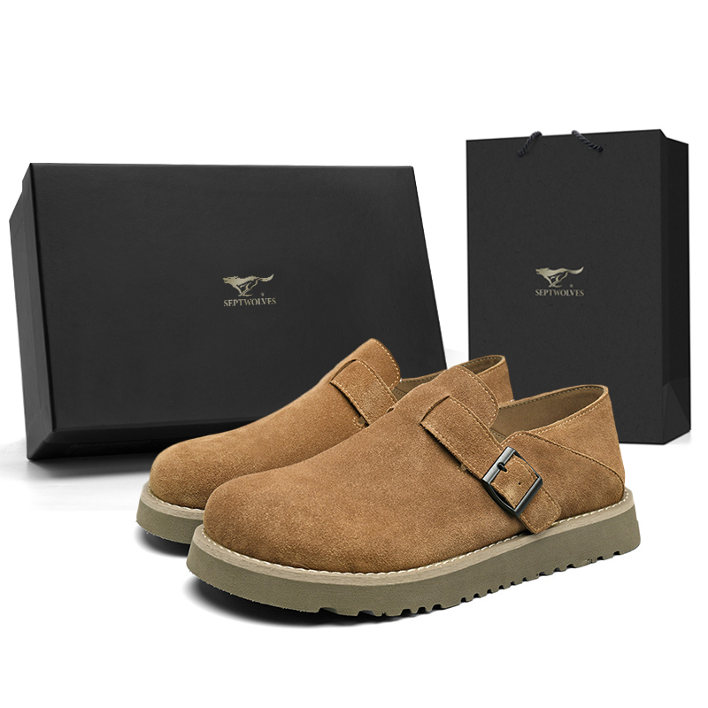 SEPTWOLVES Мужские повседневные туфли мужские низкие желтые/хаки, цвет Khaki (Standard Leather Shoe Size) — фото 3
