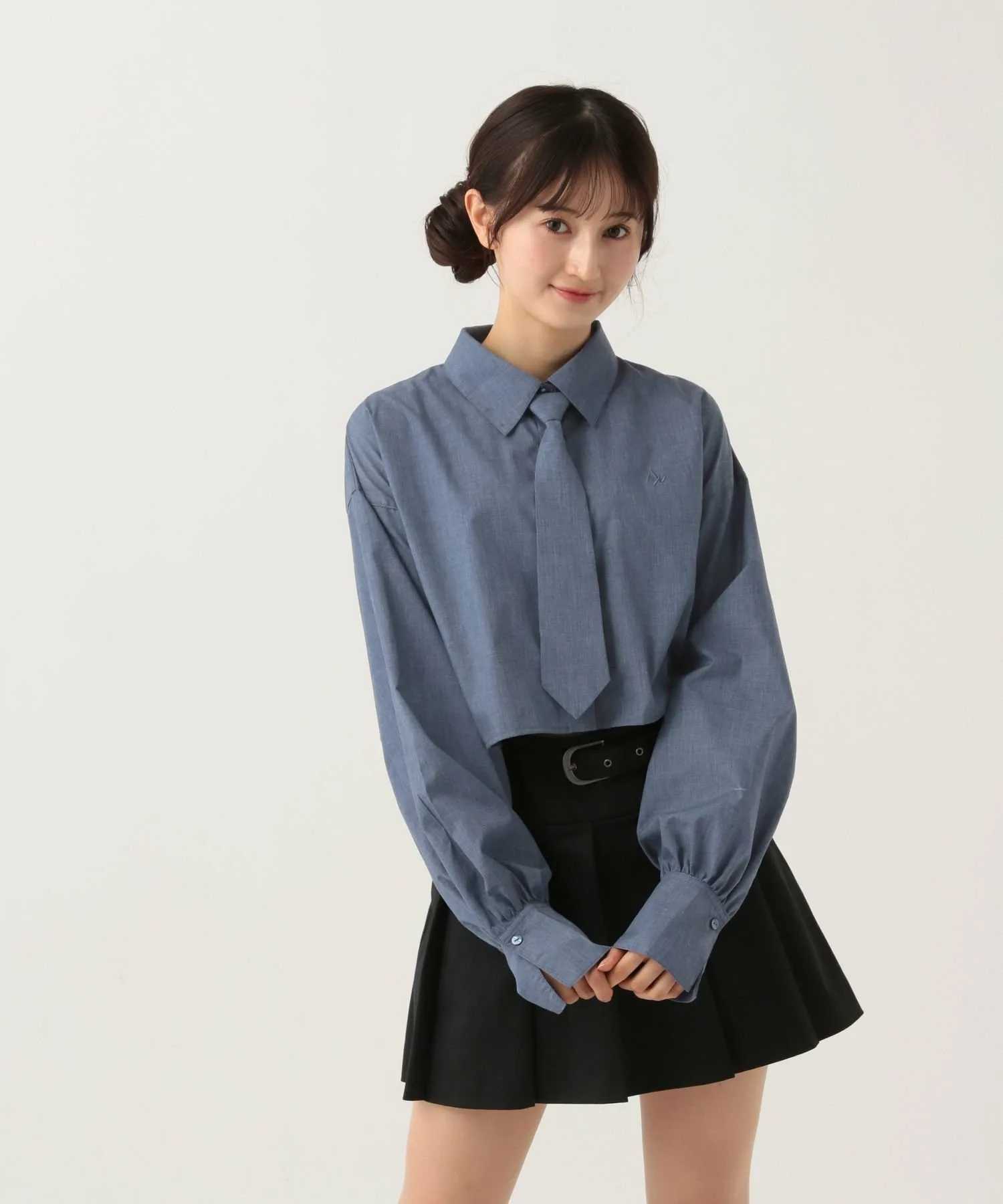 Укороченная рубашка с завязками / И ЛЮБАЯ / 251538 GLOBAL WORK, Blue Denim 88