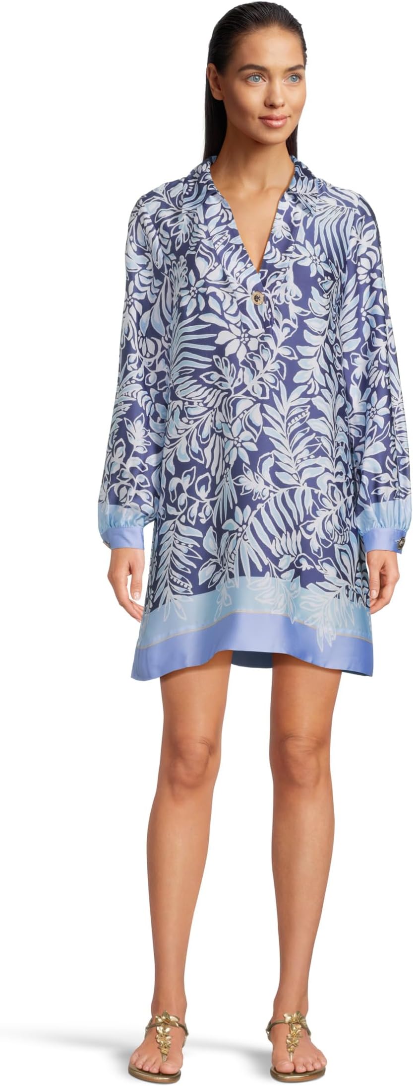 

Платье Lilly Pulitzer Iralanne Long Sleeve Popo, цвет Sapphire Pool Summer Shorelines Engineered Woven Dress