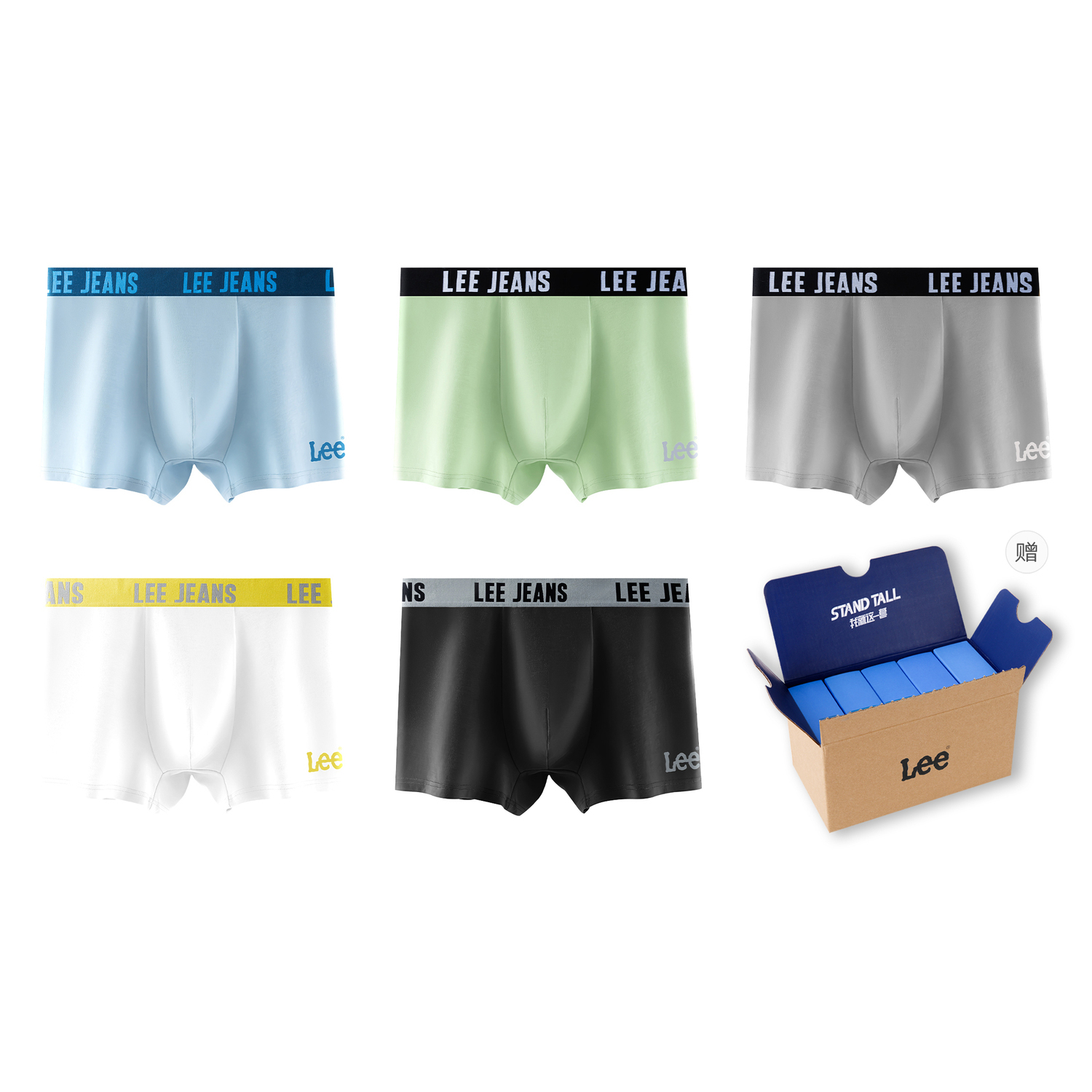 

Подарочный набор мужского белья 5 пар Lee, 5 Pack (светло-синий+светло-зеленый+серый+белый+черный)