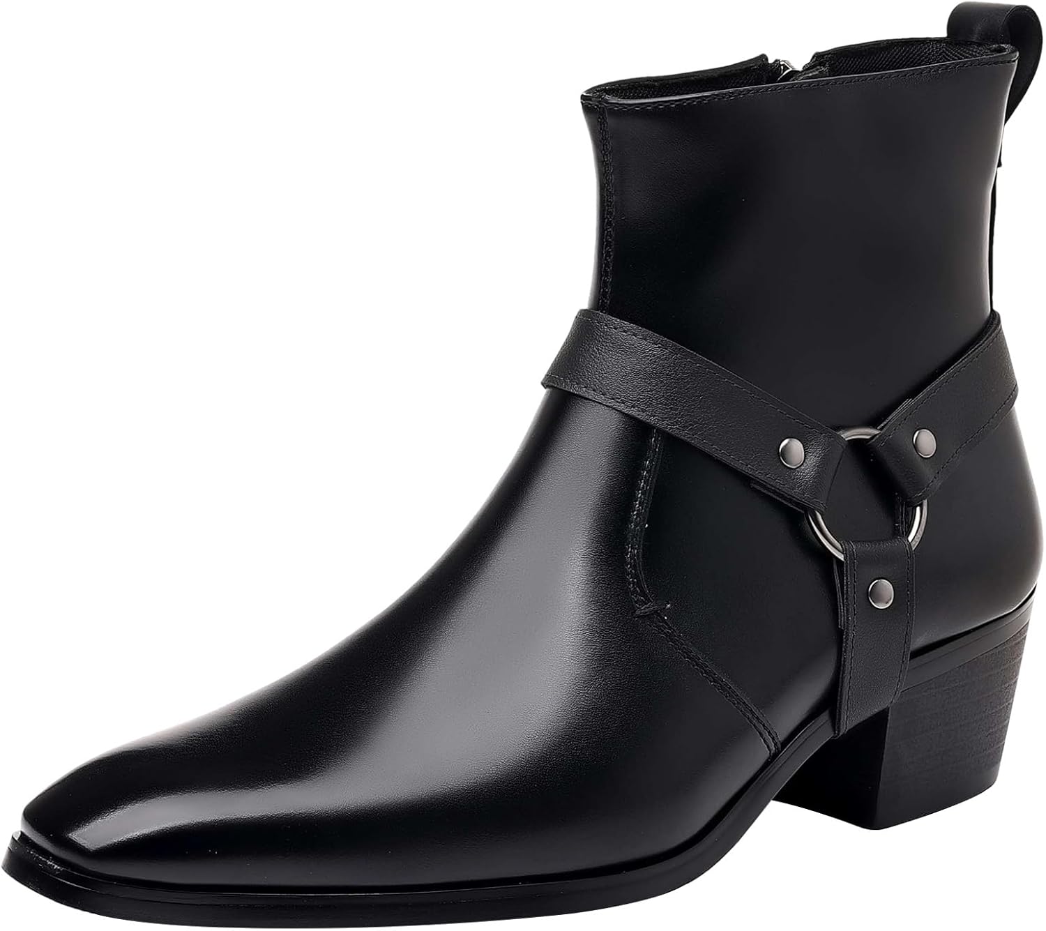 

Мужские ботильоны на среднем каблуке с заклепками, ремешками и боковой молнией, байкерские Jamron, черный