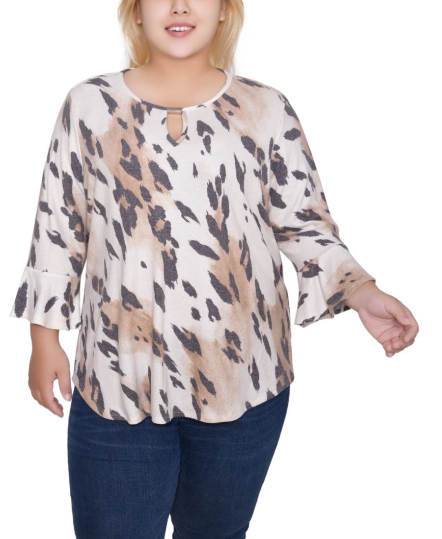 

Топ больших размеров с рукавами-колоколами 3/4 NY Collection, Leopard